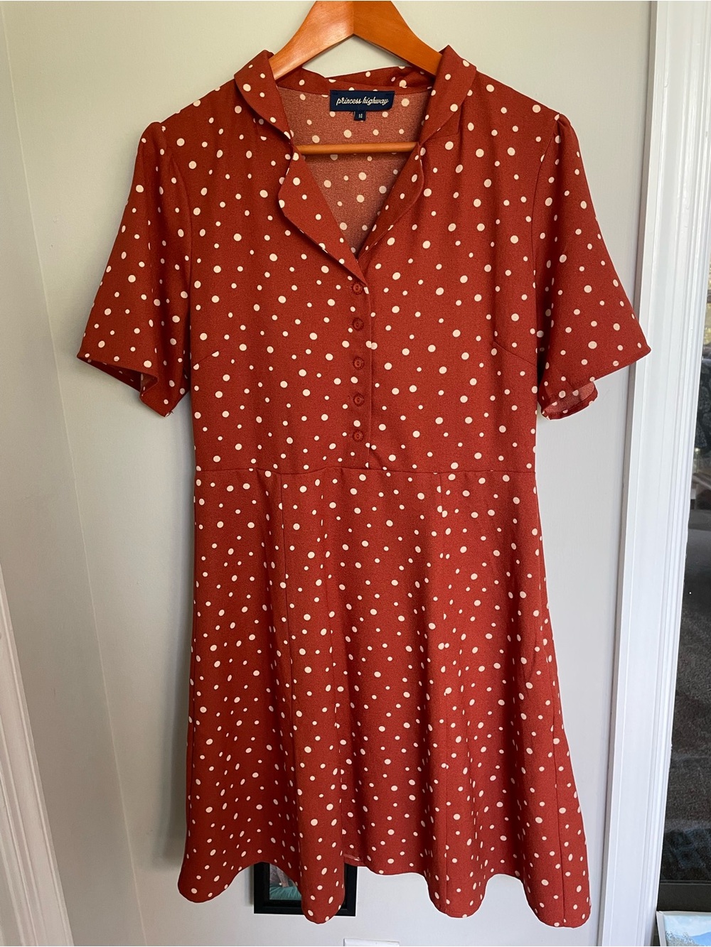 Princess Highway Rust with Cream Polka Dot Short Sleeve Dress